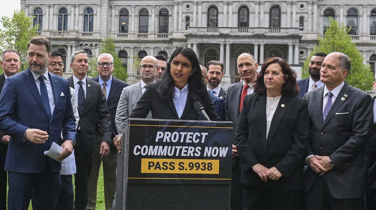 AG Candidate Saritha Komatireddy (center) joins GOP Senators in Albany (Credit - Office of Assemblyman Jarett Gandolfo)